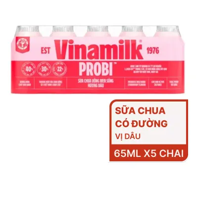 Lốc 5 chai sữa chua uống Probi Vinamlk hương dâu 65ml