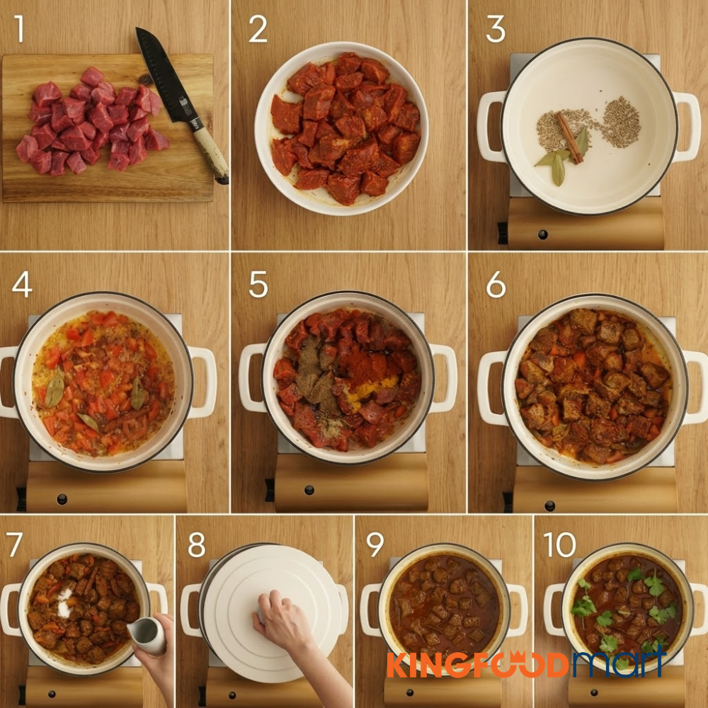 Cách nấu cà ri bò Ấn Độ tại nhà tạo chiều sâu hương vị.
