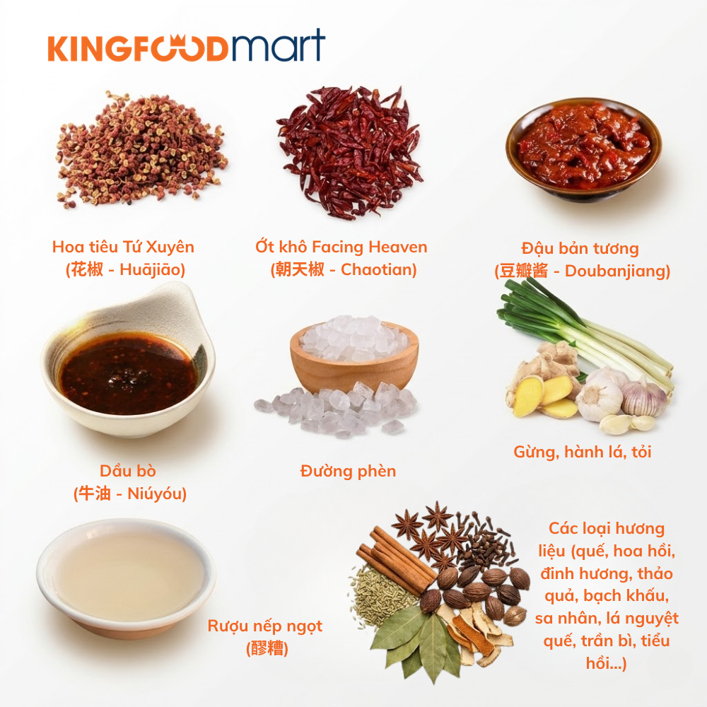 Bộ gia vị lẩu Tứ Xuyên tạo nền nước dùng Mala đặc sắc.