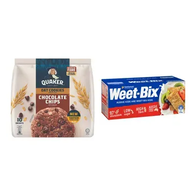 Combo Bánh quy yến mạch socola Quaker gói 250g (1 Gói) + Bánh ngũ cốc Weet Bix hộp 375g