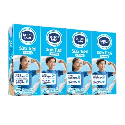 Lốc 4 hộp sữa tiệt trùng Dutch Lady ít đường 180ml