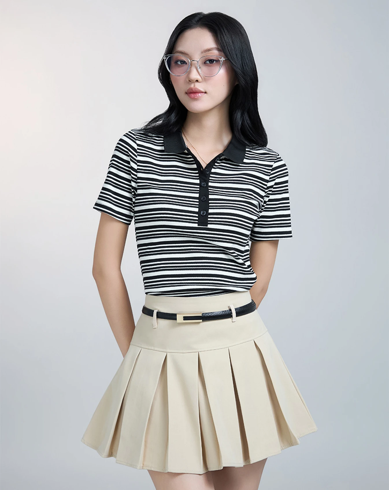 Áo polo sọc ngang form đánh eo - Image 1