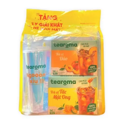Combo trà đào và trà tắc mật ong hoà tan tặng ly Tearoma 392g