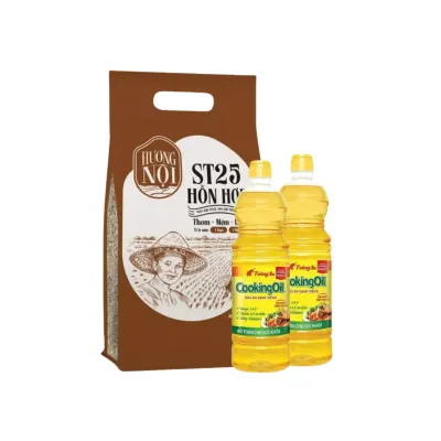 Combo bếp đủ: gạo Hương Nội ST25 5kg và 2 dầu Tường An 1l