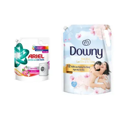 Combo Nước giặt hương sen nhài cửa trước Ariel + Nước xả vải tinh khôi lan tiên & trà trắng Downy