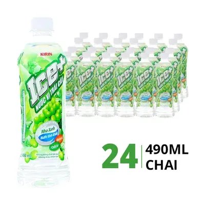 Thùng 24 chai nước trái cây Ice+ Kirin vị nho xanh 490ml