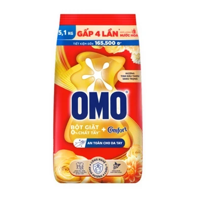 Bột giặt cf hương hoa hồng dịu mát bền lâu Omo gói 5.1kg