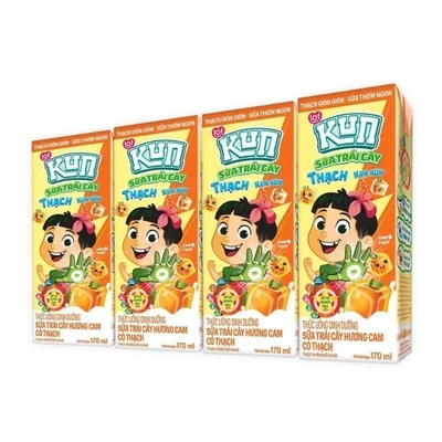 Lốc 4 hộp sữa tươi tiệt trùng Kun hương cam có thạch 170ml