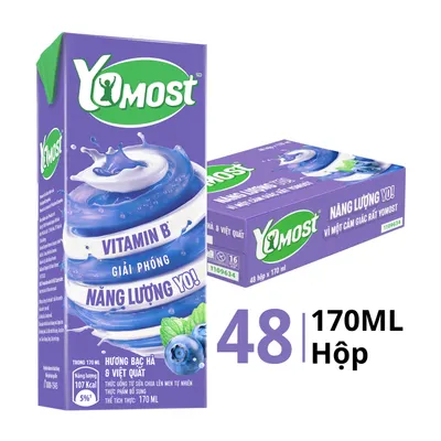 Thùng 48 hộp sữa chua uống Yomost vị bạc hà việt quất 170ml
