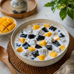 Cách làm sữa chua trộn sương sáo và trái cây mát lạnh