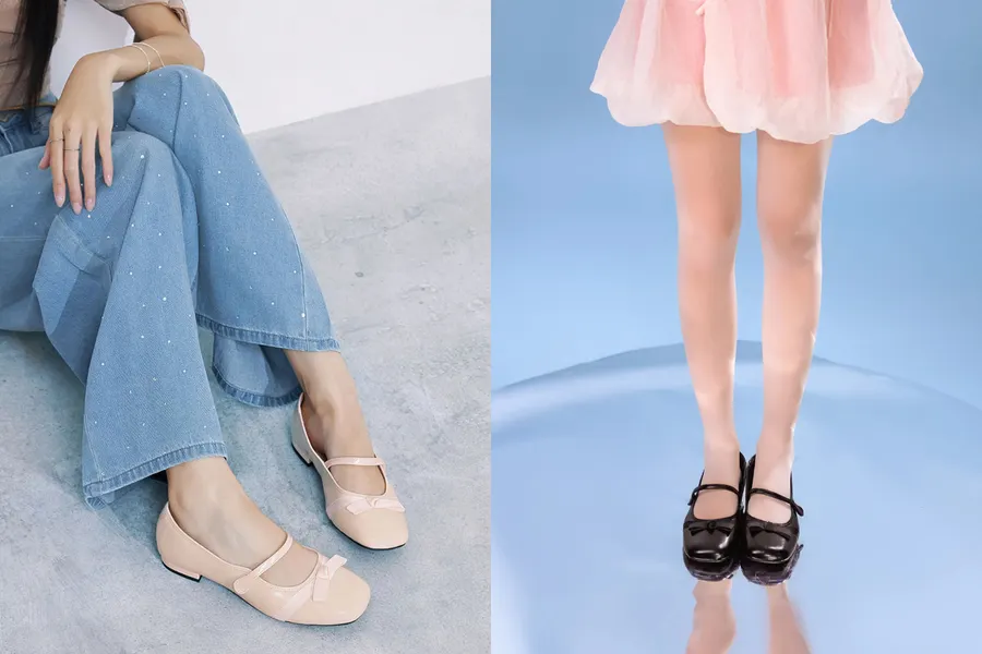 Giày Búp Bê Phối Nơ Với Cảm Hứng Mary Jane Cổ Điển