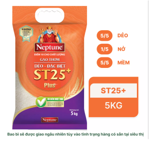 Gạo thơm dẻo đặc biệt ST25+ Neptune túi 5kg (1 Túi)