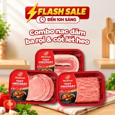 Combo Meatcool: Nạc dăm, ba rọi và cốt lết 360-440g/khay
