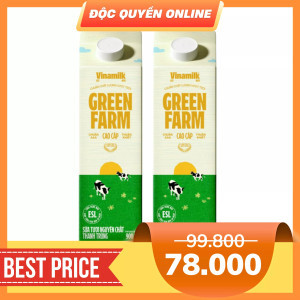 Combo sữa thanh trùng không đường Green Farm Vinamilk hộp 900ml (2 Hộp)