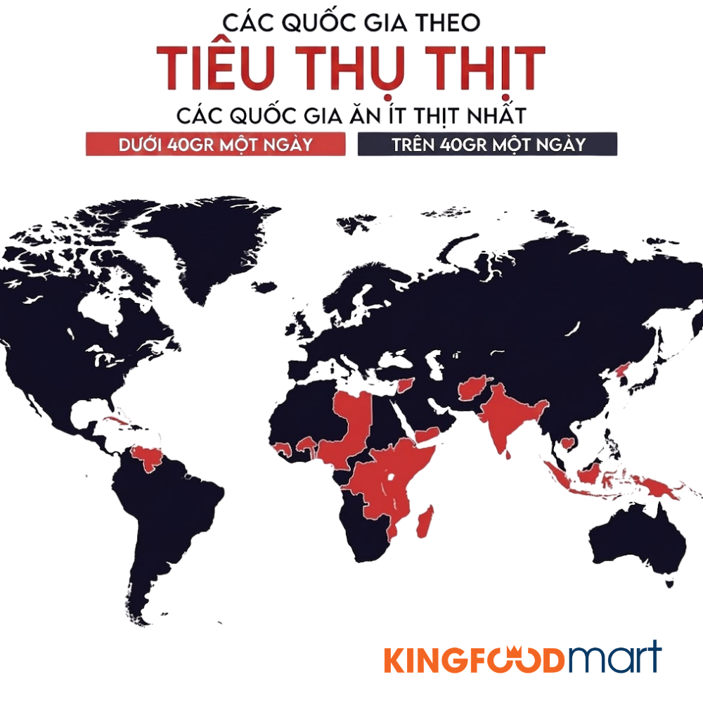 Bản đồ các quốc gia theo mức tiêu thụ thịt.