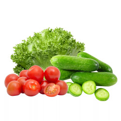 Combo xà lách thủy tinh, dưa leo baby và cà chua cherry