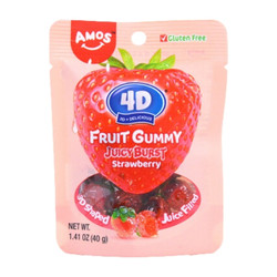 Kẹo dẻo 4D Fruit gummy vị dâu Amos gói 40g (1 Gói)