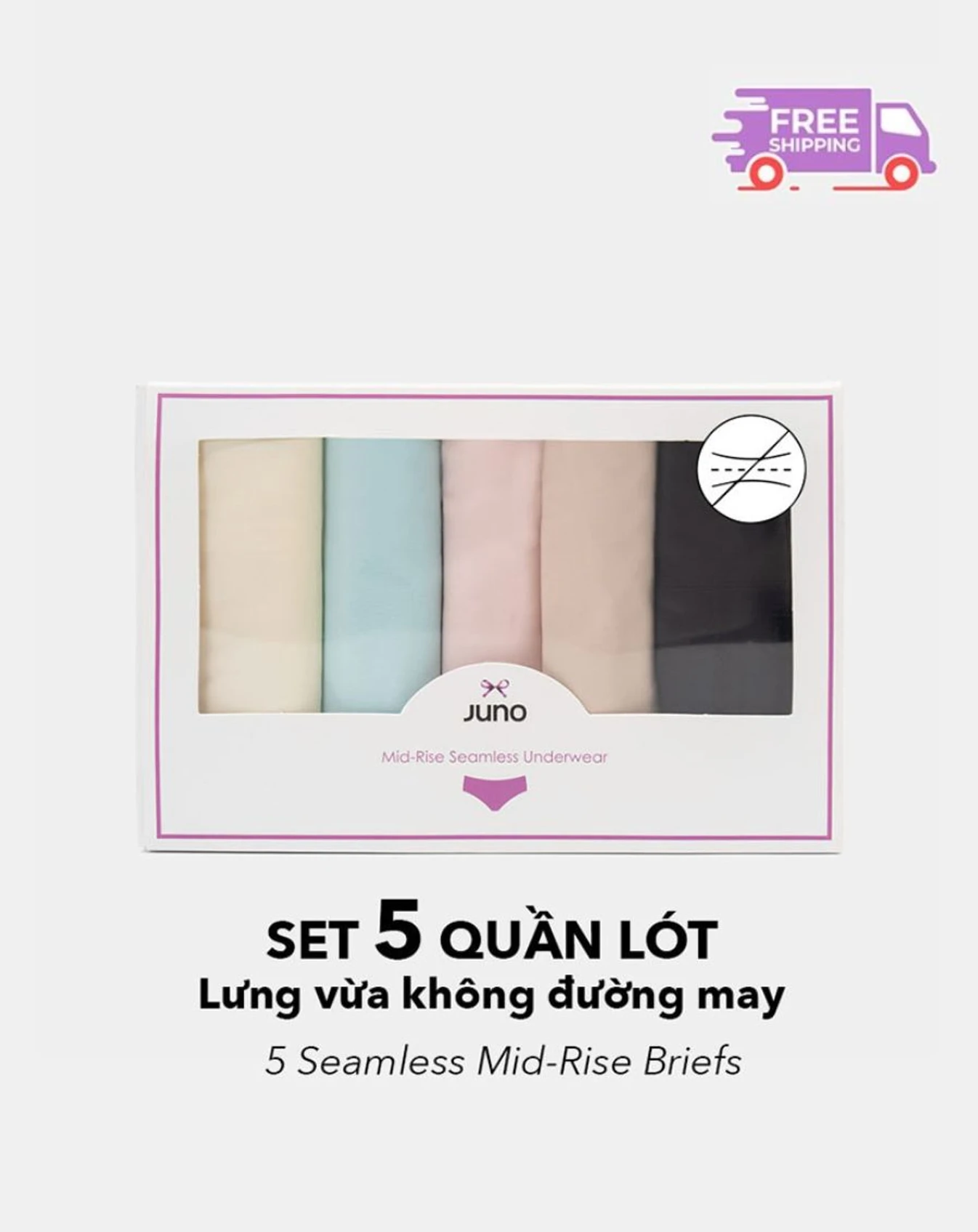Set 5 quần lót nữ lưng vừa JUNO vải su co giãn 4 chiều thoáng khí không lộ viền JNSQL002 - Image 2