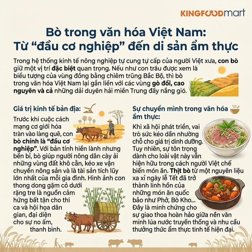 Bò trong văn hóa Việt Nam: Từ "đầu cơ nghiệp" đến di sản ẩm thực