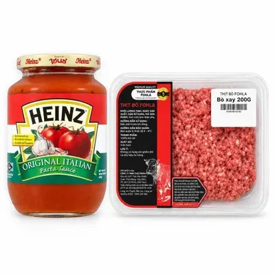 Combo Sốt mỳ Ý Heinz chai 470g + Bò xay Fohla khay 200g