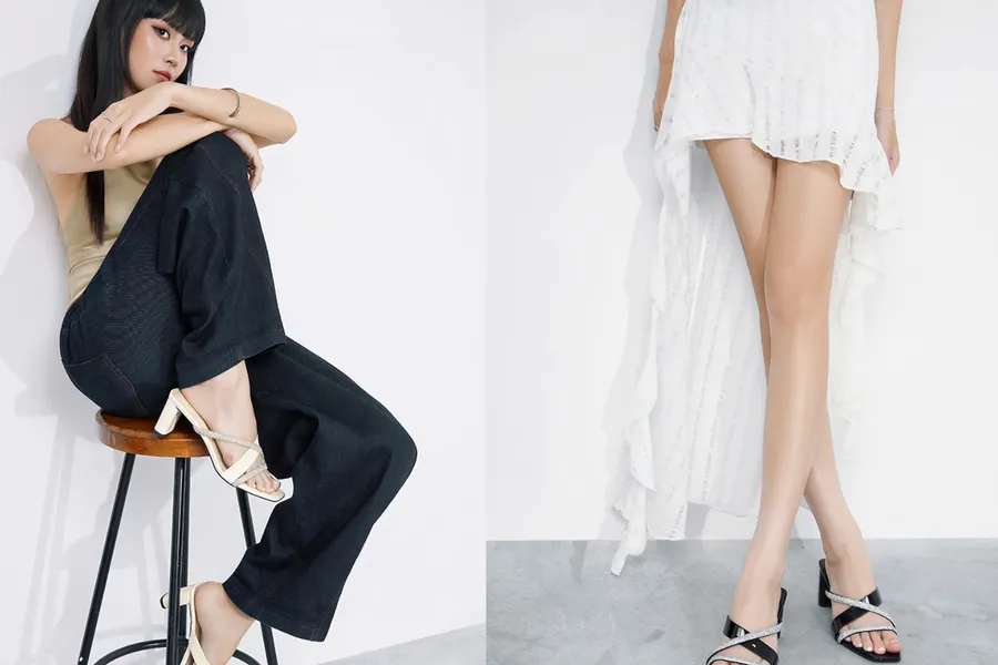 Giày Sandal Mules Thanh Thoát Với Quai Đan Đính Hạt