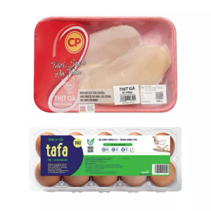 Combo 500g phi lê ức gà không da CP và hộp trứng gà Tafa 10 quả