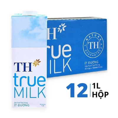 Thùng 12 hộp sữa tươi tiệt trùng TH True Milk có đường 1L