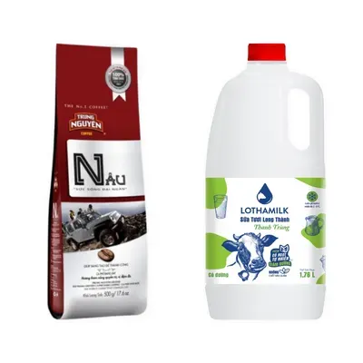 Combo Cà phê Sức Sống nâu Trung Nguyên gói 500g (1 Gói) + Sữa thanh trùng có đường Lothamilk chai 1760ml