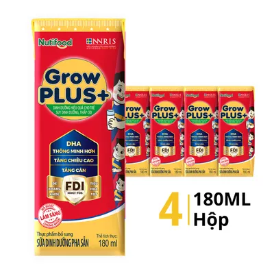 Lốc 4 hộp sữa bột pha sẵn suy dinh dưỡng GrowPlus+ 180ml