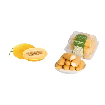 Combo Dưa lưới vỏ vàng ruột cam trái 2Kg (1 Trái) + Bánh su kem Savoure hộp 150g