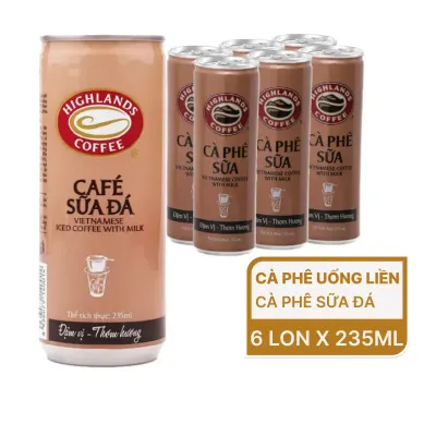 Lốc 6 lon cà phê sữa đá Highlands Coffee 235ml