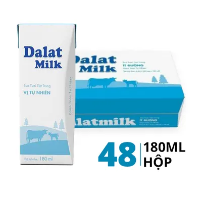 Thùng 48 hộp sữa tươi tiệt trùng Đà Lạt Milk vị tự nhiên 180ml