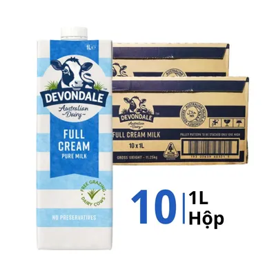 Thùng 10 hộp sữa nguyên kem Devondale 1L