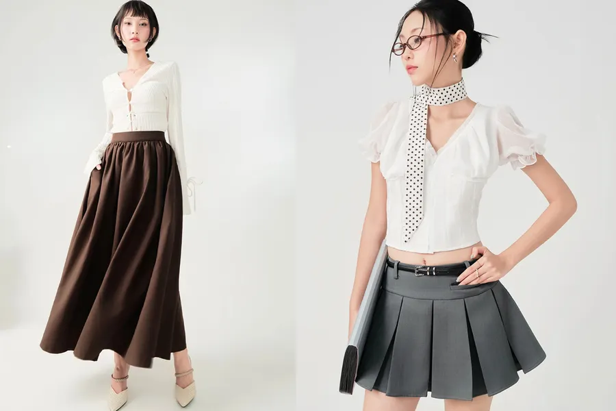 Chân Váy Maxi Nhún Eo Và Quần Giả Váy Xếp Ly: Dài Mềm Mại, Ngắn Trẻ Trung