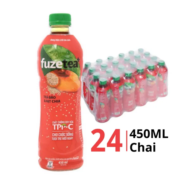 Thùng 24 chai trà đào và hạt chia Fuze Tea+ 450ml