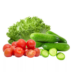 Combo xà lách thủy tinh, dưa leo baby và cà chua bi đỏ