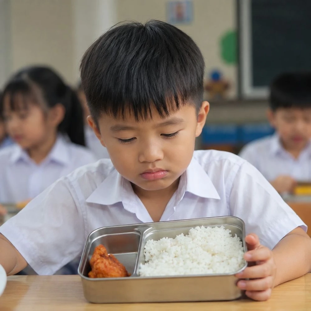 Sai lầm thường gặp khi chuẩn bị đồ ăn cho bé đến trường cần tránh. (Ảnh được tạo bởi AI)