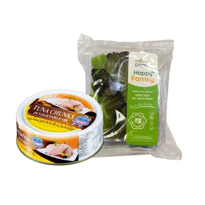 Combo salad cá ngừ: Cá ngừ xắt khúc Seacrown 140g và hỗn hợp salad baby