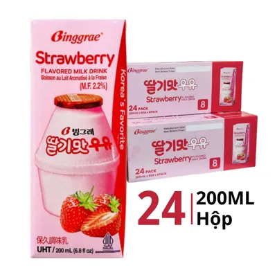 Thùng 24 hộp sữa Binggrae vị dâu 200ml
