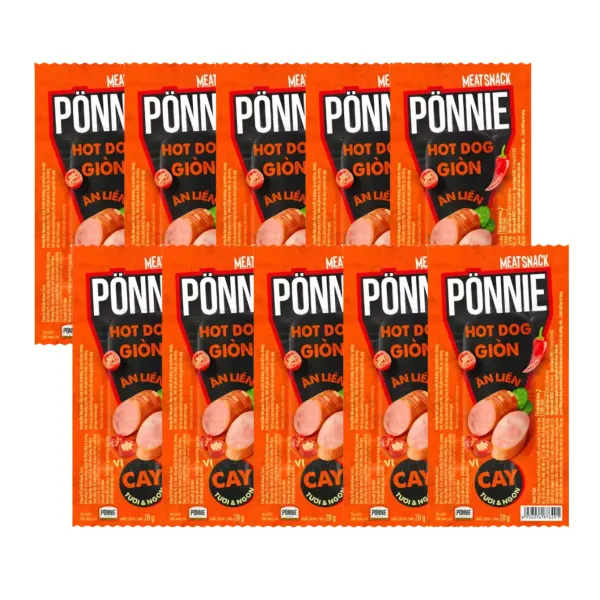 Combo 10 cây hotdog giòn ăn liền vị cay Ponnie 28g