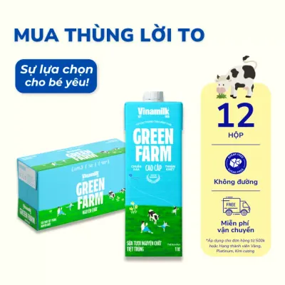 Thùng 12 hộp sữa tươi tiệt trùng Vinamilk Green Farm không đường 1L
