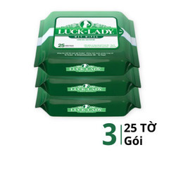 Combo 3 khăn ướt vệ sinh không mùi Luck Lady gói 25 tờ (3 Gói)