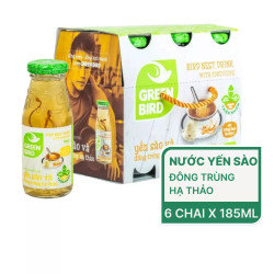 Lốc nước yến sào đông trùng hạ thảo Green Bird chai 185ml (1 Lốc)