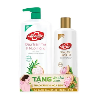Sữa tắm tràm trà muối hồng Lifebuoy chai 800g + sữa tắm 200g
