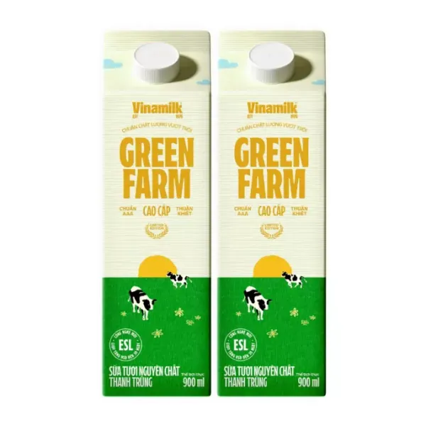 Combo 2 hộp sữa thanh trùng không đường Green Farm Vinamilk 900ml