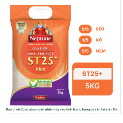Gạo thơm dẻo đặc biệt ST25+ Neptune túi 5kg (1 Túi)