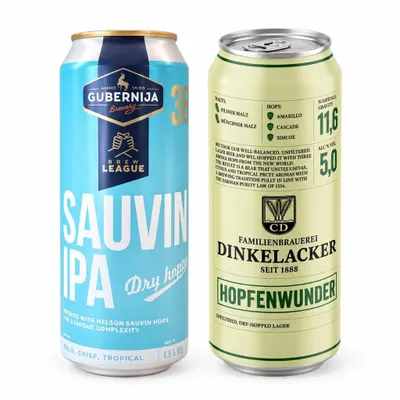 Combo Bia IPA 0.5l 4.9% Gubernija lon 500ml (1 Lon) + Bia Hopfenwunder 5% Dinkelacker lon 500ml
