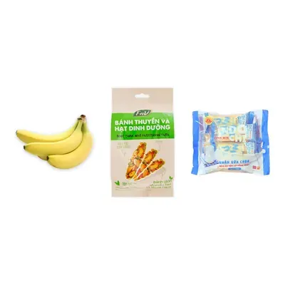 Combo Chuối già giống Nam Mỹ + Bánh thuyền và hạt dinh dưỡng FNV + Bánh mịn nhân sữa chua Sandochi