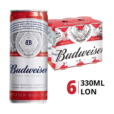 Lốc 6 lon bia Budweiser Sleek 5% 330ml