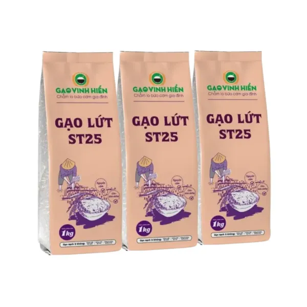 Combo 3 túi gạo lứt thơm ST25 Vinh Hiển 1kg